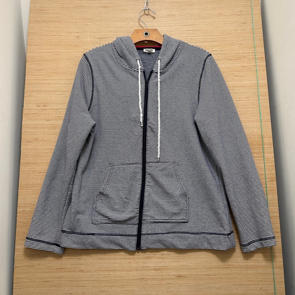 Talbots Womens Navy White Striped Full Zip Hoodie Red Lining‎ Size L